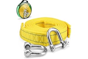RODISHOMM Abschleppseil 4 Meter, 5 Tonnen (11000 Lbs), Auto-Abschleppseil inkl. 2 Sicherheits-U-Ring-Haken und Aufbewahrungstasche