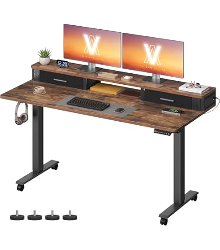 Songmics Vasagle Electric Standing Desk With Built-In Power Strip, 60 X 140 X 72 120 Cm Adjustable Height Monitor Stand Straw Yellow Medium  1535390774