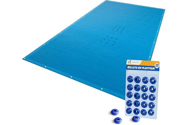 VOUNOT® Bâche Piscine Rectangulaire en Polyéthylène 160g/m2 Bâche Imperméable Résistante Double Couche avec Oeillets en Aluminium Couverture Étanche 4x7m Bleu Foncé