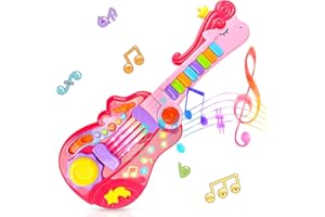 QIQUBOX Kinder E-Gitarr Spielzeug 2-in-1 Gitarre mit Klavier Modus für Kleinkinder Leuchtende Musik Spielzeuge für 3 4 5 Jährige Mädchen und Jungen Geschenke (Rosa)