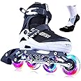 PAPAISON SPORTS Adjustable Inline Skates for Kids and Adults with Full Light Up LED Wheels, Outdoor Rollerblades for Girls and Boys, Men and Women