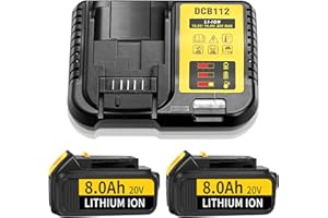 KOCTOTO 2Pack 8.0AH 18V/20V DCB-184 Replacement Battery for Dewalt Battery + 4A Charger Compatible with Dewalt Battery and Charger DCB184 DCB180 DCB181 DCB182 DCB183 DCB184B-XJ DCB185 (2PACK+DCB112)