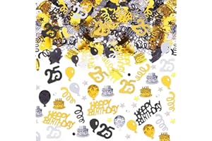 AIVEKE Happy Birthday Konfetti Tischdeko 25. - Streudeko für Frau Mann, Schwarz Gold Luftschlangen, Glitzer Confetti für Jubiläum Partydekorationen