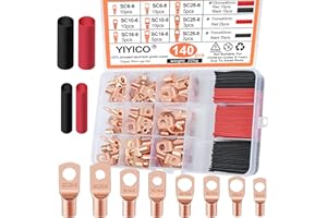 YIYICO Końcówki kablowe do rur oczkowych miedziane końcówki kablowe (140 szt.)