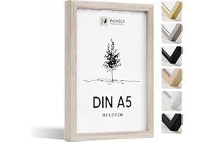 Heimlich® - Marco de fotos - A5 14,8 x 21 cm, madera de roble, marco para diplomas, pósteres y collage con lámina de plástico - Para montaje en pared o sobremesa
