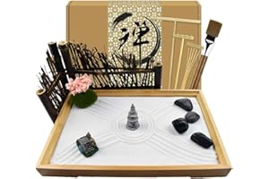 Artcome Japanese Zen Sand Garden for Desk with Rake, Stand, Rocks and Mini Furnishing Articles - Office Table Accessories, Mini Zen Sand Garden Kit - Meditation Gifts