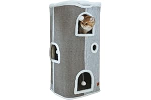 Spindro Grand lit pour Chat d'intérieur, Niche Pliable pour Chat, Maison Cube avec Tapis à griffer, Lit Moderne pour Chien avec Coussin Doux Lavable, 43x43x84cm, Gris argenté