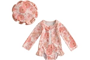 Caziffer Maillot Une Pièce Bébé Fille Imprimé Fleurs Maillots de Bain à Manche Longue Vêtement de Plage Bébé Swimwear pour Bébé Fille 0-7 Ans