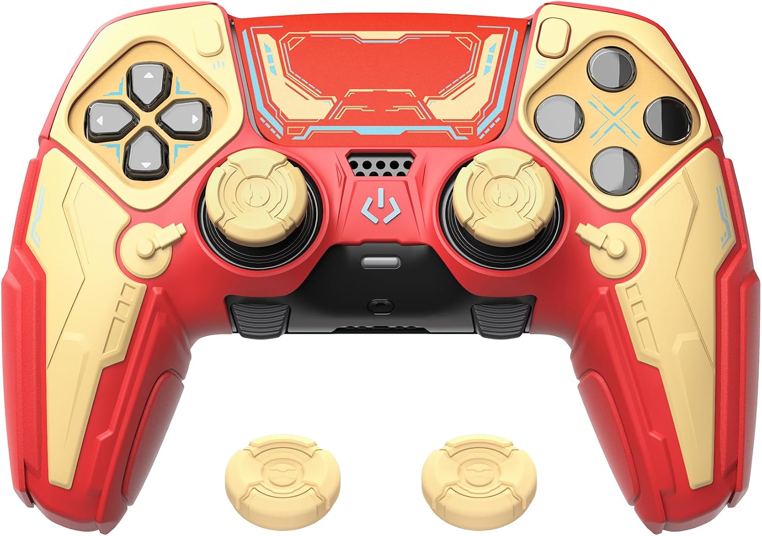 PlayVital Funda de Silicona para ps5 Edge Mando - Carcasa Protectora Antideslizante con Tapas para Joystick y Pegatinas Decorativas - Stellar Mecha (Rojo Carmesí & Amarillo Hierro)
