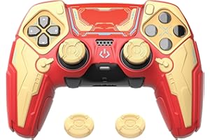 PlayVital Funda de Silicona para ps5 Edge Mando - Carcasa Protectora Antideslizante con Tapas para Joystick y Pegatinas Decorativas - Stellar Mecha (Rojo Carmesí & Amarillo Hierro)