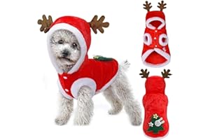 ACXILEXY Vestiti di Natale per Cani e Gatto, Abbigliamento Rosso Natalizio per Cani e Gatti con Corna di Renna, Divertente Costume Natalizio da Animale Domestico per Feste di Natale e Capodanno