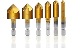 JTOOYS Juego de 6 brocas avellanadoras hexagonales, juego de avellanadores cónicos HSS, juego de brocas avellanadoras cónicas de 90°, avellanador cónico de 90°, con revestimiento de titanio para madera y