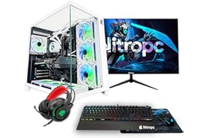 NitroPC - Pack Gold Plus v2 | PC Gaming Completo (AMD Ryzen 7 5800X 3.8GHz, RTX 5060 8GB, RAM 32GB, M.2 2TB, Windows 11 PRO, RGB | WiFi, Monitor 24", Teclado, ratón, Auriculares) PC sobremesa (Blanco)