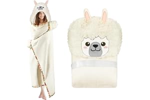 iyoimono Weiße Lama Alpaka Tragbare Decke Lama Alpaka Geschenke Sofadecke Kuscheldecke Lama Alpaca Wearable Hooded Blanket Geschenke für Frauen Erwachsene Mädchen und Kinder 152 * 125cm