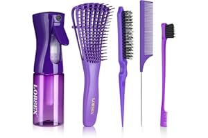 LORSEX Hair Brush with 200ml Hair Spray Bottle, Detangle Hair Brush for Black Natural Hair, Afro American Type 3a-4c, 3 Pcs Slick Brush Set (Purple)