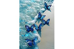 MOGTAA Blue Butterfly Diamond Painting Kits for Adults, 5D Seaside Diamond Art Painting Kits for Adults Beginners, Full Drill Diamond Dots Kits Landscape Gem Painting for Home Decor 30x40cm