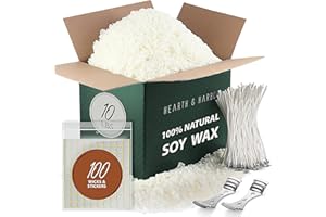 Hearth & Harbor Soy Candle Wax for Candle Making - Natural Soy Wax for Candle Making 4.5 kg Bag, Premium Soy Wax Flakes, 100 Cotton Candle Wicks, 100 Wick Stickers, & 2 Centering Devices