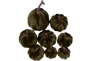 Kepfire Artificial Velvet Fake Pumpkins Sets 8Pcs Halloween Thanksgiving Wedding Handmade Foam Autumn Centerpiece Kitchen Decoration - Brown