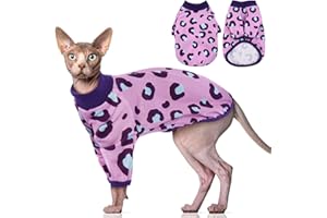 Katzinst Sphynx - Vestiti per gatti senza pelo, con stampa leopardata, tuta a maniche corte traspirante per gatti, pigiama morbido ed elastico delicato sulla pelle, gilet per animali domestici per