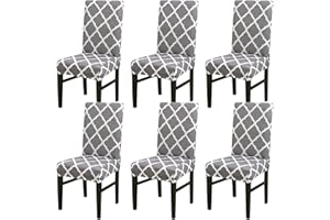 LiveGo Dining Chair Covers Set of 6,Stretch Dining Chair Protective Printed Slipcovers,Elastic Removable Washable Chair Protector Seat Covers for Dining Room Banquet Party Home Decor(Grey+white, 6PCS)