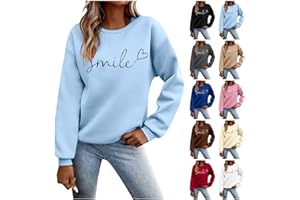 Generisch Pullover Damen Sweatshirt Briefe Drucken Langarm Rundhals Pulli Herbst Winter Frauen Buchstaben Druck Baumwolle Locker Casual Oberteil Sport Streetwear ohne Kapuze Bluse Tops