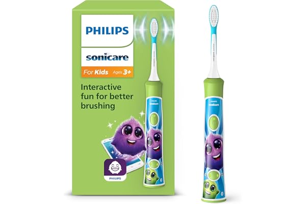 Philips Sonicare For Kids, brosse à dents électrique sonique avec appli, pour enfants de 3 ans et plus, avec KidTimer et KidPacer pour un brossage minutieux, vert, modèle HX6352/11