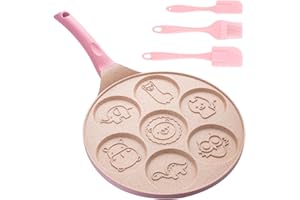 Sporgo Padella Antiaderente per Pancake, 26 cm, 7 Fori, Animali, Gas, Elettrico, Vetroceramica, Manico Isolato