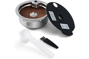 RECAFIMIL Tassimo Tampons réutilisables en acier inoxydable avec couvercle en silicone noir 60 ml Compatible avec machine Bosch