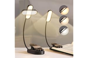 ‎BONSERY Bonsery Leselampe Buch Klemme 2 Stück, USB C Wiederaufladbare Buchlampe 16 LED mit Stufenlose Dimmung & 3 Modi (Warm/Kühl/Natürlich), 360° Flexibel Leselampe Buch für Nachtlesen ins Bett, Schwarz