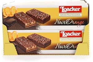 Loacker - Patisserie Gran Pasticceria Noir Orange - Pasticcini Wafer, Cuore di Cacao e Note d'Arancia, Coperti di Cioccolato Fondente e Crispies di Cereali - Merenda e Snack - Confezione da 12 Pezzi