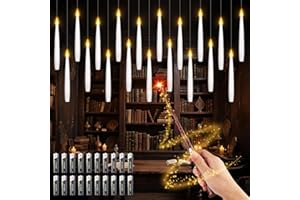 FLYQINTESS Lot de 20 Bougies LED Flottantes avec Télécommande Baguette Magique, Bougies Sans Flamme à Piles, Bougies Suspendues pour Halloween, Noël, Mariage, Fête, Décoration Intérieure (20 pc)