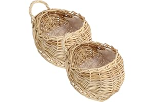 Cabilock 2 Uds Jardinera Colgante Cerca De La Pared Cestas De Mimbre Cestas De Flores De Mimbre Colgador De Macetas Decoración De Jardín Interior Exterior- De Frutas para Colgar En