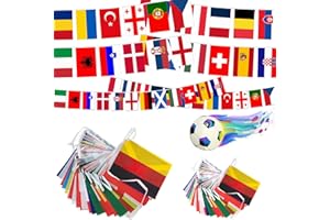 UOQO 2Pack Olympia Flagge Deko 2024 16m，48pcs Europäischen Ländern Olympische Flagge, Flaggen Der Welt, Em Fußball Wimpel Wimpelkette Für Bar Party Dekorationen, 14 * 21cm+20 * 28cm