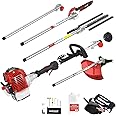 AOSOME Multi Function 5 in 1 Garden Tool - Hedge Trimmer, Brush Cutter, Chainsaw Pruner, Grass Trimmer & Extension Pole - 2 Stroke Petrol Engine 52CC/2.2KW/3HP