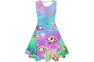 Belovecol Girls Dress Sleeveless 3D Pattern Swing Sundress A-line Round Neck Dresses Casual Party Mermaid Galaxy Dress 4-15 Years