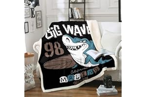 TBRAND Coperta in pile con motivo a squalo, per divano e divano, per bambini, tema marino, mare, surf, sport, coperta in peluche, motivo: creatura spaventosa, coperta sfocata, decorazione per la camera