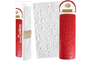 ScrapCooking - Tapis Bûche Silicone « Sweet Xmas » - Moule Bûche de Noël 3D en Relief - 28,3 x 18 cm - Qualité Professionnelle - Pâtisserie, Dessert, Gâteau Original - Avec Recette - Blanc - 1976