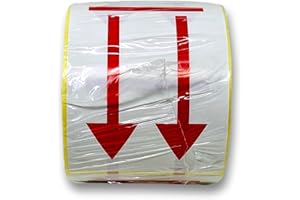 UNIVERS GRAPHIQUE M-9 500 Etiquettes Fleche ROUGE 90 x 130 mm Etiquette de Signalisation sens de port Papier Brillant blanc impression ROUGE avec affichage Fleche ROUGE Colle forte Permanente pour colis avec sens