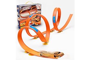 GIFTMEFINE 3.0M Flexible Speed Race Car Track Toys with High-speed Pull-back Cars 5 Ramps 20 Suction Cups, Indoor & Outdoor Kids Toy Gift for 3 4 5 6 7 8 Year Old Boys Girls Rolls Up Portable Loops Racetrack