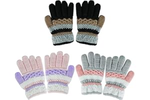 JUPSK Dziecięce rękawiczki zimowe, dziane, ciepłe rękawiczki z pełnymi palcami, żakardowe, dla dziewczynek i chłopców w wieku 3-8 lat, 3 pary