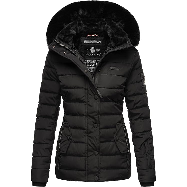 Veste D'hiver Matelassée Navahoo Pour Femme - Capuche Avec Col Fourrure Synthétique Amovible - Imperméable - Taille S-3XL