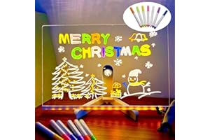 BAFANGLAIUK LED Writing Message Board with 7 Colors Pen and Stand - LED Writing Erasable Message Board with Light Up Stand - Clear Rewritable Memo Board - Led Drawing Board (20 * 30cm)