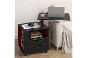 sogesfurniture Mobiler Beistelltisch Nachttisch Nachtschrank mit 2 Schubladen, höhenverstellbarer Sofatisch Laptoptisch für Schlafzimmer, Wohnzimmer, Schwarz BHEU-CT1-BK
