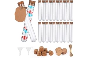 SWEELOV Lot de 100 tubes à essai en plastique transparent avec bouchon - 100 pièces ascenseur + 20 m de corde de chanvre + 2 entonnoirs pour bricolage Craft Spices Liquids Sweets Candy
