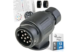 valonic 13 pin trailer plug - 13-pin, black - incl. wiring template - 13 pin trailer connector for caravan