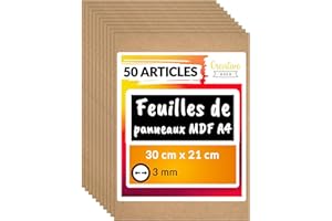 Creative Deco Lot de 50 feuilles de panneau MDF A4 | 300 x 210 x 3 mm | Bois vierge pour dessin, décoration d'intérieur, art et artisanat, peinture, projets de bricolage, découpe laser, découpe CNC