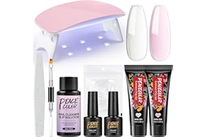 PEACECOLOR Gel Ricostruzione Unghie Kit Completo 6W Mini Unghia Lampada e 2 Colori Poly Nail Gel Trasparente Rosa 15ml Gel Kit Ricostruzione Unghie,Base Coat Top Coat e 30ml Slip Solution con gli Strumenti
