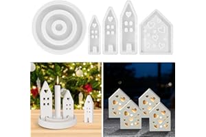 Silicone Candle Holder Resin Mould: TPTGIAR 1 Circle and 4 House Silicone Mould, 5 Pcs Epoxy Resin Moulds for DIY Soap Plaster Craft Gift Home Decoration