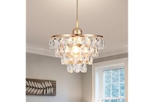 GHIYCOTDL Lampadario Cristallo Piccola,Moderna Plafoniera Cristallo Mini Regolabile In Altezza, Moderne Lampadario In Cristallo Plafoniere E27 Per Camera Da Letto Sala Soggiorno (Oro)