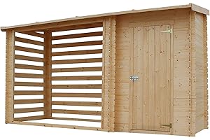 TIMBELA M205 Abri de Jardin+ Chalet pour vélos/Bucher/Abri conteneur - Cabane de Jardin avec Toit Plat - 344 x 130 cm - 2,54 m2+1,1 m2
